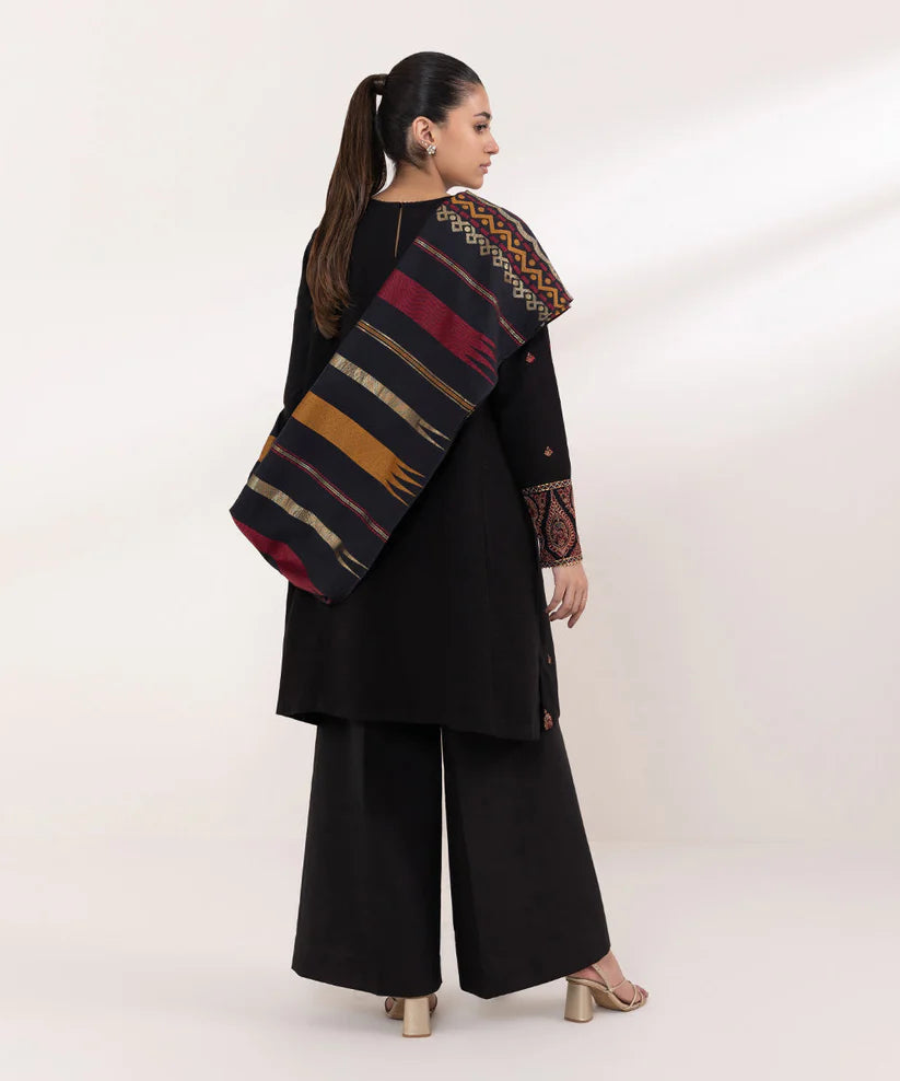 SAPPHIRE-3PC DHANAK EMBROIDERED SHIRT WITH COURTRAI PRINTED SHAWL AND TROUSER-ADR-4061