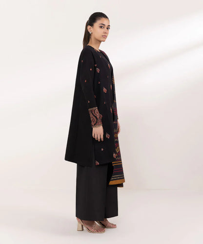 SAPPHIRE-3PC DHANAK EMBROIDERED SHIRT WITH COURTRAI PRINTED SHAWL AND TROUSER-ADR-4061
