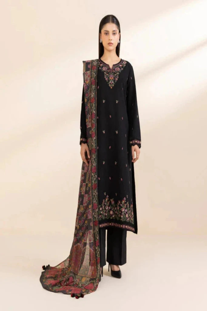 SAPPHIRE- 3PC DHANAK EMBROIDERED SHIRT WITH WOOL PRINT SHAWL & TROUSER-ADR-3384