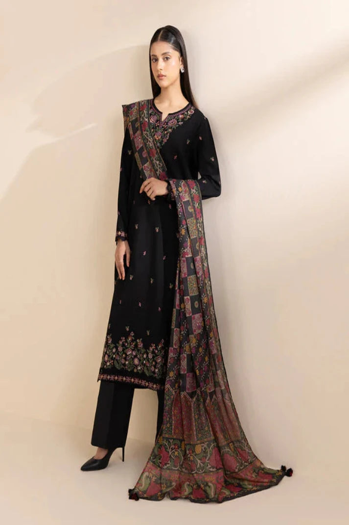 SAPPHIRE- 3PC DHANAK EMBROIDERED SHIRT WITH WOOL PRINT SHAWL & TROUSER-ADR-3384