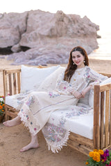 QALAMQAR-3PC CHIKANKARI LAWN EMBROIDERED WITH KHADDI NET EMBROIDERED DUPATTA & TROUSER -ADR-4521