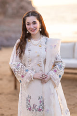 QALAMQAR-3PC CHIKANKARI LAWN EMBROIDERED WITH KHADDI NET EMBROIDERED DUPATTA & TROUSER -ADR-4521