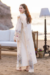 QALAMQAR-3PC CHIKANKARI LAWN EMBROIDERED WITH KHADDI NET EMBROIDERED DUPATTA & TROUSER -ADR-4521