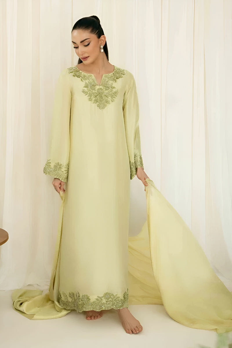 KAIDA-3PC-RAW SILK HAND EMBELLISHED SHIRT EMBROIDRED SOFT SILKDUPATTA AND RAW SILK EMBROIDERED TROUSER-ADR-5142
