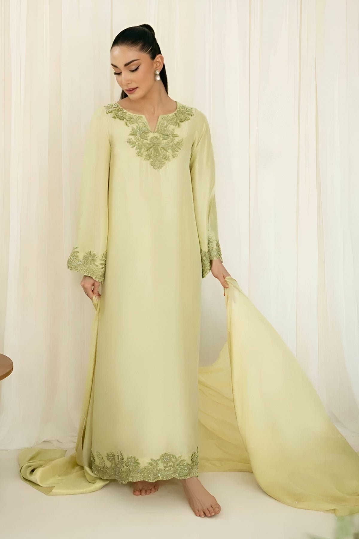 KAIDA-3PC-RAW SILK HAND EMBELLISHED SHIRT EMBROIDRED SOFT SILKDUPATTA AND RAW SILK EMBROIDERED TROUSER-ADR-5142