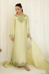 KAIDA-3PC-RAW SILK HAND EMBELLISHED SHIRT EMBROIDRED SOFT SILKDUPATTA AND RAW SILK EMBROIDERED TROUSER-ADR-5142