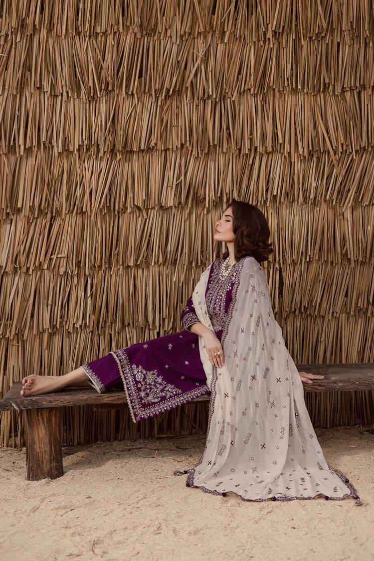 BATIK-3PC DHANAK EMBROIDERED SHIRT WITH DHANAK EMBROIDERED SHAWL AND TROUSER-ADR-4338