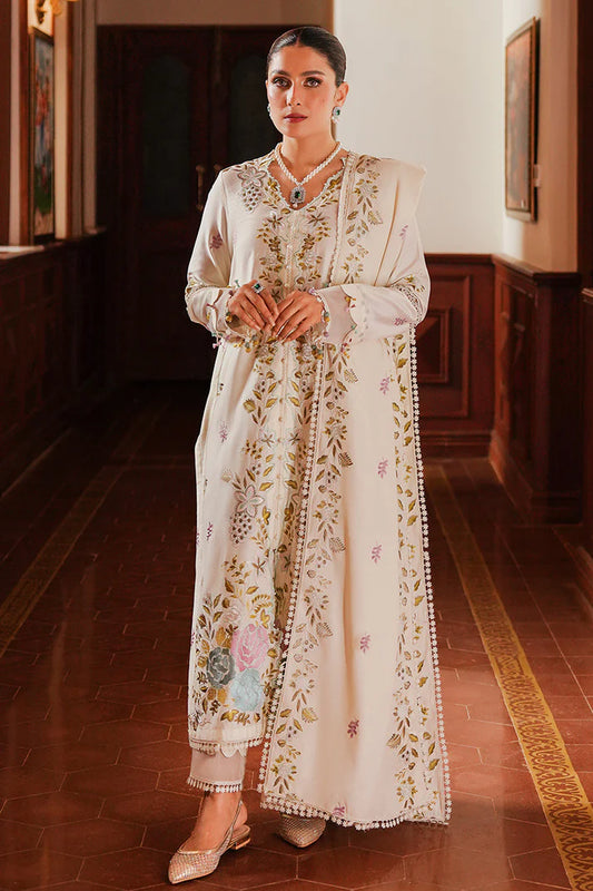 CROSS STITCHED-3PC DHANAK EMBROIDERED SHIRT WITH DHANAK EMBROIDERED SHAWL AND TROUSER-ADR-4161