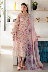 BAROUQE-3PC LAWN SCHIFFLI EMBROIDERED PRINTED SHIRT WITH SILK PRINT DUPATTA AND PRINT TROUSER-ADR-039