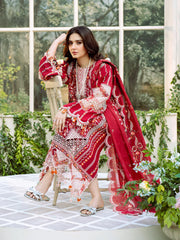 BIN ILYAS-3PC LAWN HEAVY EMBROIDERED SHIRT WITH KHADDI NET EMBROIDERED DUPATTA & LAWN TOUSER-ADR-4724