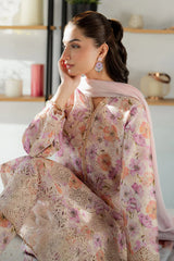 BAROUQE-3PC LAWN SCHIFFLI EMBROIDERED PRINTED SHIRT WITH SILK PRINT DUPATTA AND PRINT TROUSER-ADR-039