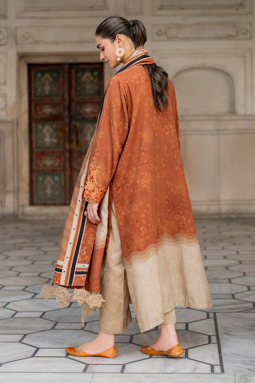 BAROUQUE- 3PC KARANDI PRINTED SHIRT WITH KARANDI PRINTED DUAPTTA AND TROUSER -ADR-1054-B