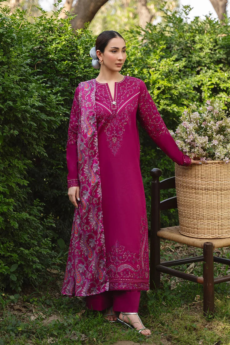 MANNAT-3PC DHANAK EMBROIDERED SHIRT WITH COURTRAI WOOL PRINTED SHAWL AND TROUSER-ADR-5219