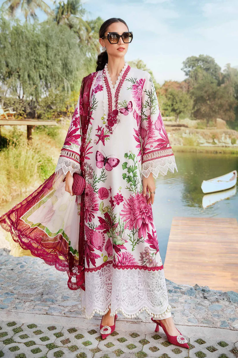 MARIA.B-3PC LAWN EMBROIDERED PRINTED SHIRT WITH CHIFFON PRINT DUPATTA AND PRINT TROUSER-ADR-2
