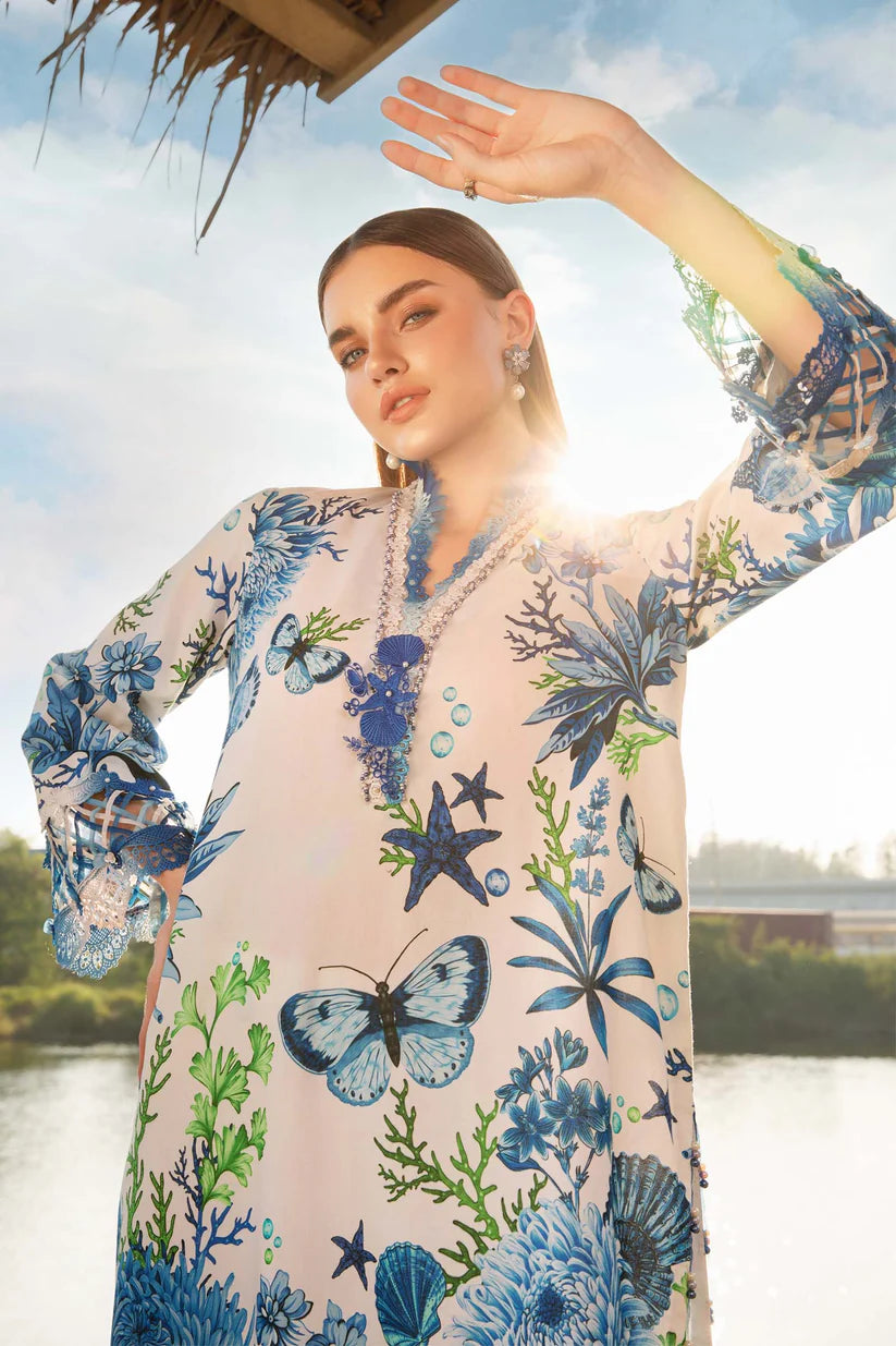 MARIA.B-3PC LAWN EMBROIDERED PRINTED SHIRT WITH CHIFFON PRINT DUPATTA AND PRINT TROUSER-ADR-