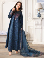 MOHAGNI-3PC LAWN PRINTED EMBROIDERED SHIRT WITH ORGANZA EMBROIDERED DUPATTA AND PRINT TROUSER-ADR-004