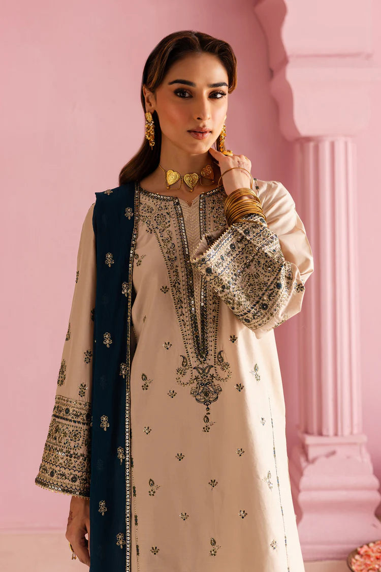 BATIK-3PC DHANAK EMBROIDERED SHIRT WITH DHANAK EMBROIDERED SHAWL & EMB TROUSER-ADR-4162