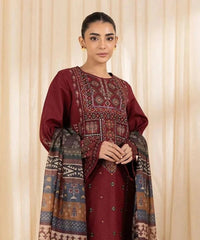 SAPPHIRE-3PC DHANAK EMBROIDERED SHIRT WITH COURTRAI PRINTED SHAWL AND TROUSER-ADR-4065