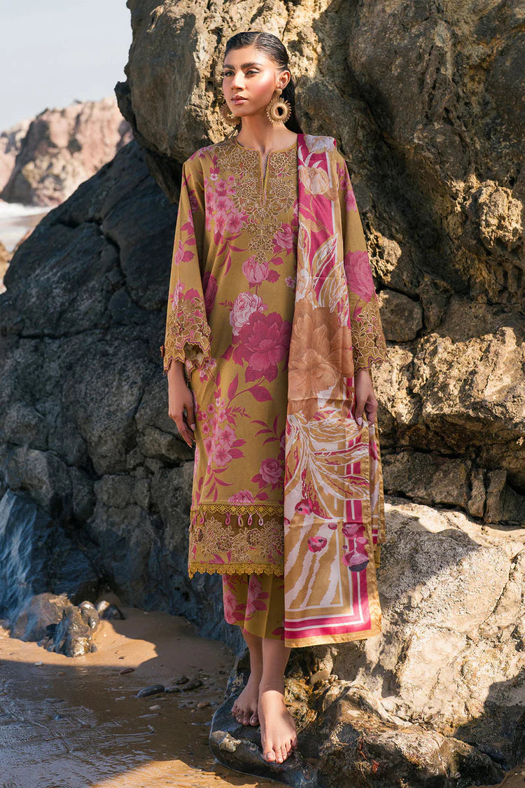 BAROQUE-3PC KHADDAR PRINTED EMB SHIRT WITH KHADDAR PRINTED DUPATTA AND PRINT TROUSER-ADR-2622