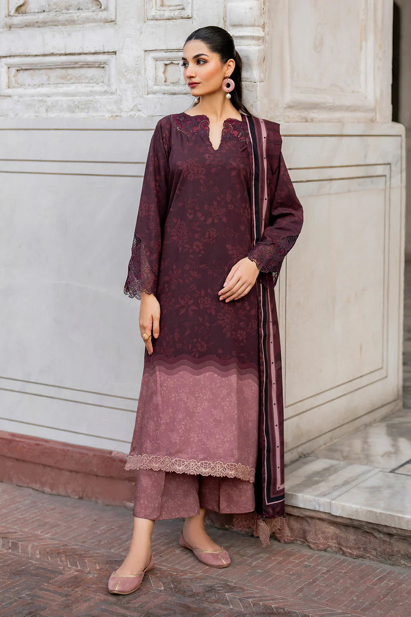 BAROUQUE- 3PC KARANDI PRINTED SHIRT WITH KARANDI PRINTED DUAPTTA AND TROUSER -ADR-1054-A