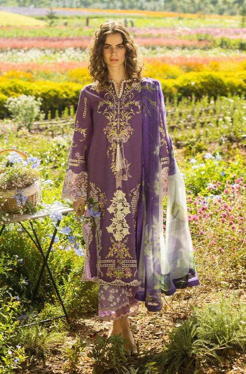 MUSHQ-3PC DHANAK EMBROIDERED SHIRT WITH COUTRAI PRINTED SHAWL & TROUSER-ADR-4091