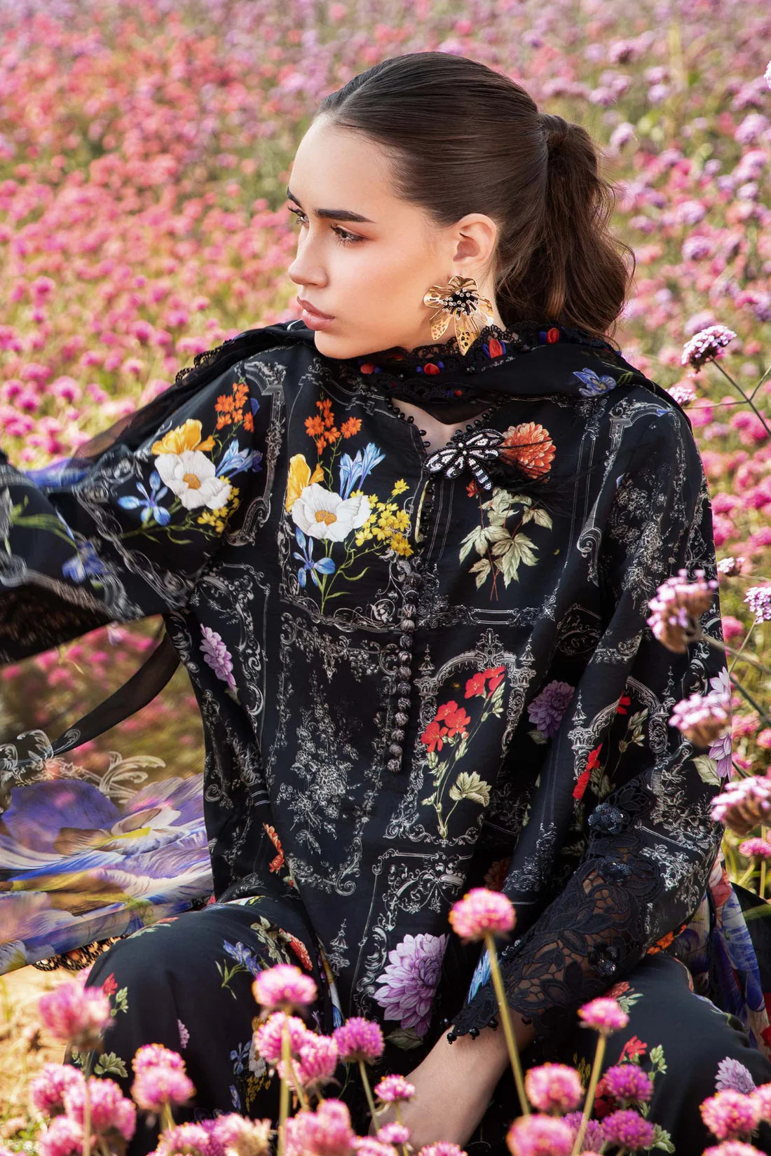 MARIA.B-3PC LAWN EMBROIDERED PRINTED SHIRT WITH CHIFFON PRINT DUPATTA AND PRINT TROUSER-ADR-2521
