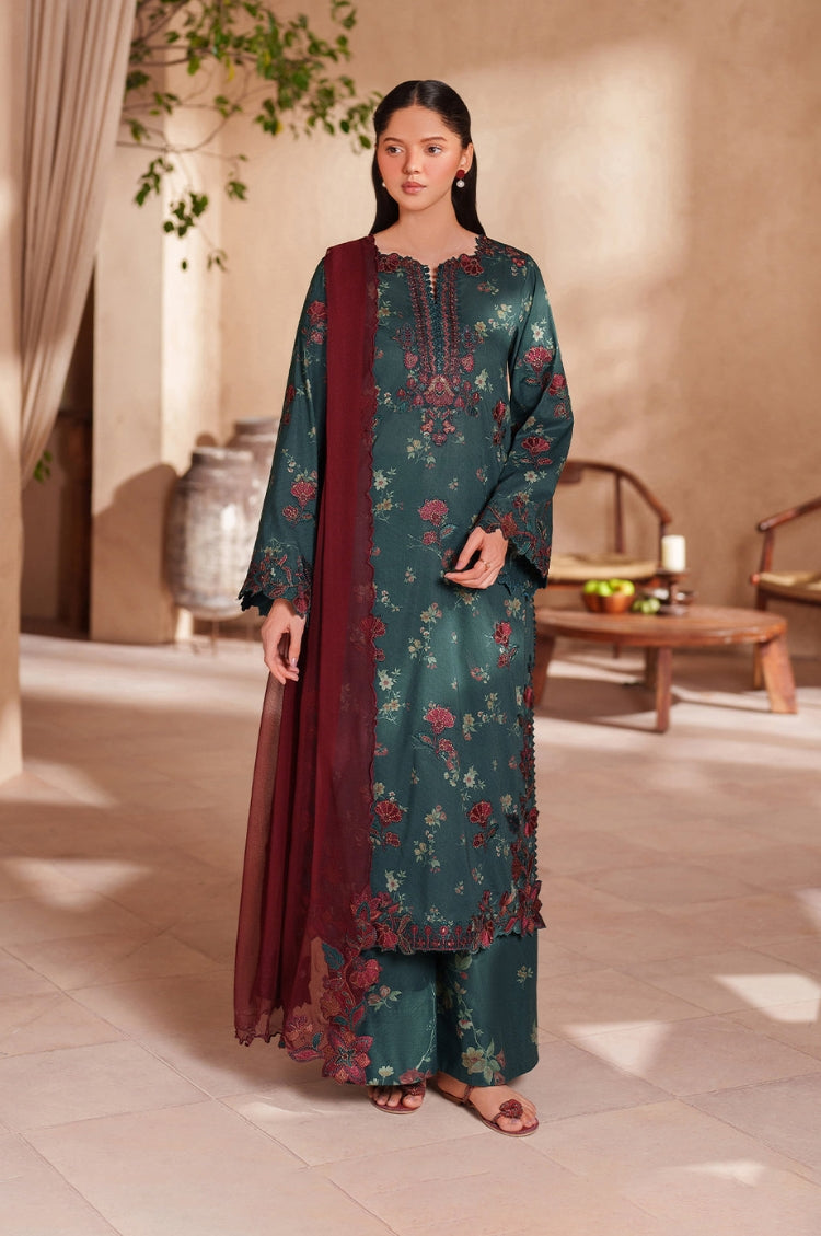 IZNIK-3PC LAWN EMB PRINTED SHIRT WITH CHIFFON EMBROIDERED AND PRINTED TROUSER-ADR-029