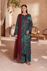 IZNIK-3PC LAWN EMB PRINTED SHIRT WITH CHIFFON EMBROIDERED AND PRINTED TROUSER-ADR-029