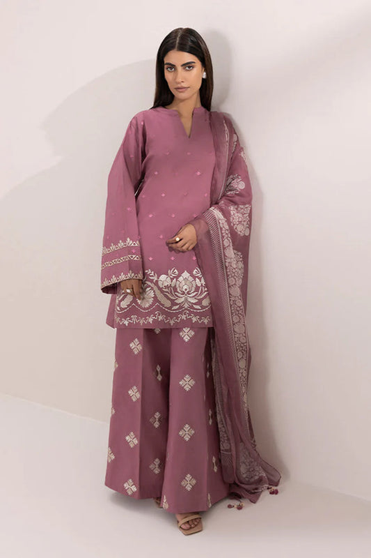 SAPPHIRE-3PC DHANAK EMBROIDERED SHIRT COUTRAI PRINTED SHAWL & EMB TROUSER-ADR-4055