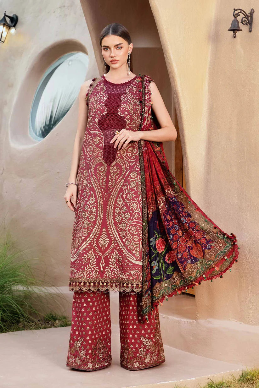 MARIA.B-3PC LAWN EMBROIDERED PRINTED SHIRT WITH CHIFFON PRINT DUPATTA AND PRINT TROUSER-ADR-2518