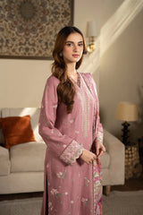 JAZMIN-3PC DHANAK EMBROIDERED SHIRT WITH WOOL PRINTED SHAWL AND TROUSER-ADR-5023