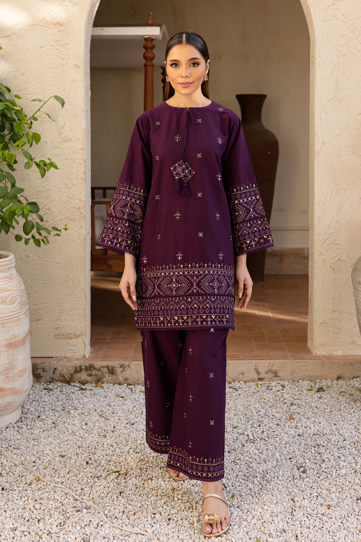 BATIK-2PC DHANAK EMBROIDERED SHIRT & EMBROIDERED TROUSER-ADR-108