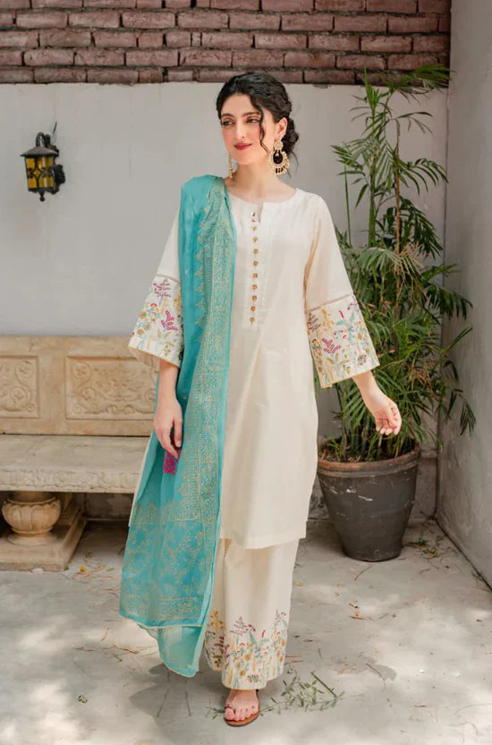 AISLING - 3PC DHANAK EMBROIDERED SHIRT WITH COUTURE WOOL PRINT SHAWL AND EMB TROUSER-ADR-3116