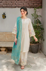 AISLING - 3PC DHANAK EMBROIDERED SHIRT WITH COUTURE WOOL PRINT SHAWL AND EMB TROUSER-ADR-3116