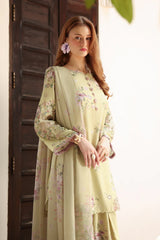 IZNIK-3PC LAWN PRINTED EMB SHIRT WITH SILK PRINTED DUPATTA AND TROUSER-ADR-041