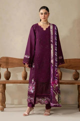 ELAF-3PC DHANAK EMBROIDERED SHIRT WITH COUTRAI PRINTED SHAWL AND TROUSER-ADR-5253