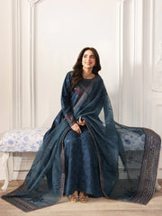 MOHAGNI-3PC LAWN PRINTED EMBROIDERED SHIRT WITH ORGANZA EMBROIDERED DUPATTA AND PRINT TROUSER-ADR-004