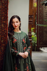 ZAIB-3PC DHANAK EMBROIDERED SHIRT WITH DHANAK EMBROIDERED SHAWL AND TROUSER-ADR-4410