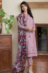 JAZMIN-3PC DHANAK EMBROIDERED SHIRT WITH COURTRAI PRINTED SHAWL AND TROUSER-ADR-4023