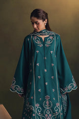 ZIVA-3PC DHANAK EMBROIDERED SHIRT WITH DHANAK EMBROIDERED SHAWL AND TROUSER-ADR-5257
