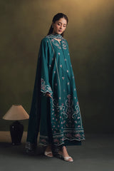 ZIVA-3PC DHANAK EMBROIDERED SHIRT WITH DHANAK EMBROIDERED SHAWL AND TROUSER-ADR-5257