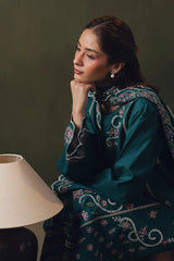 ZIVA-3PC DHANAK EMBROIDERED SHIRT WITH DHANAK EMBROIDERED SHAWL AND TROUSER-ADR-5257