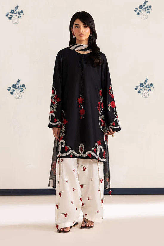 IZNIK-3PC DHANAK EMBROIDERED SHIRT WITH WOOL PRINTED SHAWL AND TROUSER-ADR-5091