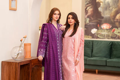 MIRAKHI-3PC LAWN CHIKENKARI EMBROIDERED SHIRT WITH LAWN TUBE SLUB DUPATTA-ADR