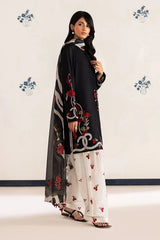 IZNIK-3PC DHANAK EMBROIDERED SHIRT WITH WOOL PRINTED SHAWL AND TROUSER-ADR-5091