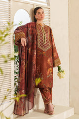 BAROQUE-3PC LAWN DIGITAL PRINTED EMB SHIRT WITH SILK PRINTED DUPATTA AND PRINTED TROUSER-ADR-022