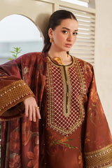 BAROQUE-3PC LAWN DIGITAL PRINTED EMB SHIRT WITH SILK PRINTED DUPATTA AND PRINTED TROUSER-ADR-022