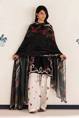 IZNIK-3PC DHANAK EMBROIDERED SHIRT WITH WOOL PRINTED SHAWL AND TROUSER-ADR-5091