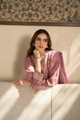 JAZMIN-3PC DHANAK EMBROIDERED SHIRT WITH WOOL PRINTED SHAWL AND TROUSER-ADR-5023