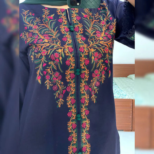 ADORE-3PC DHANAK EMBROIDERED SHIRT WITH BAMBER CHIFFON DUPATTA AND EMB TROUSER-ADR-4076